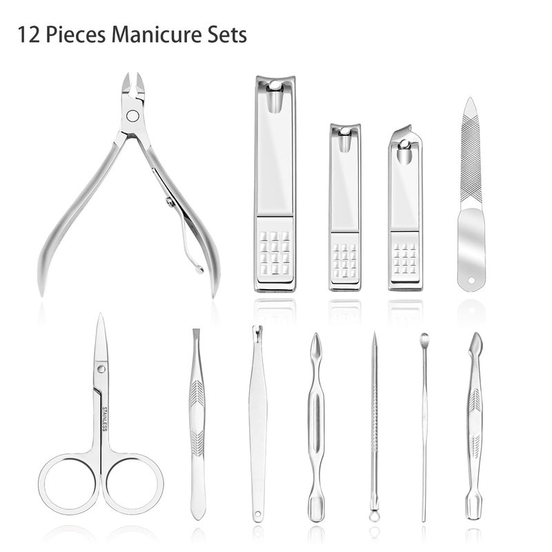 ZIZZON Manicure, Pedicure Kit, Nail Clippers Set of 12Pcs, Professional Grooming Kit, Nail Tools with Luxurious Travel Case Black - Image 2